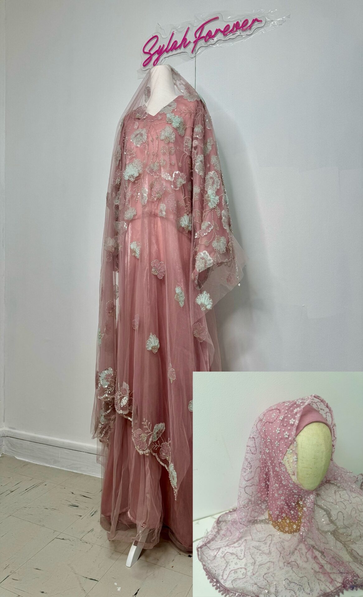 Abaya Cinderela + Voile rose